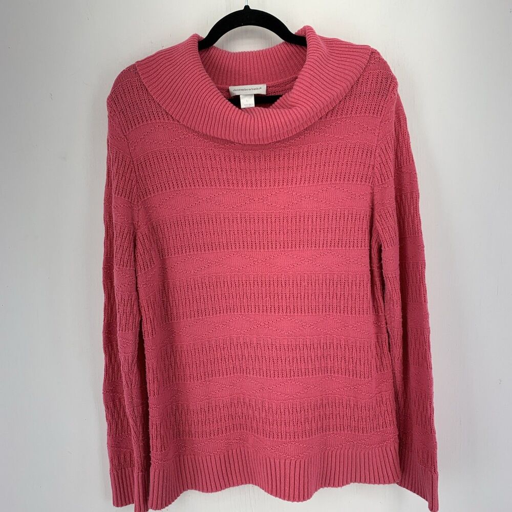 Christopher Banks Womens Large Cowl Neck Pink Tunic Sweater Cottagecore Feminine
